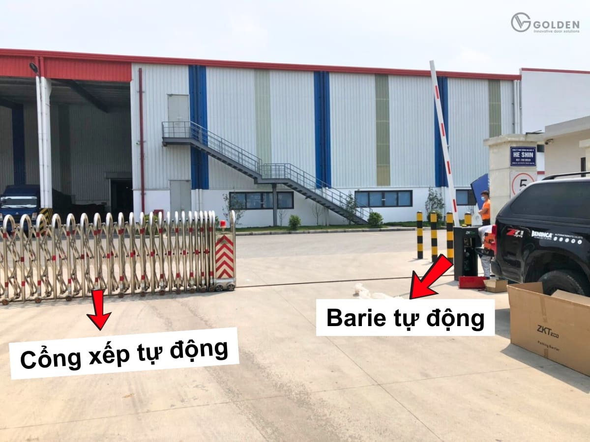 Kết hợp cổng xếp và barie