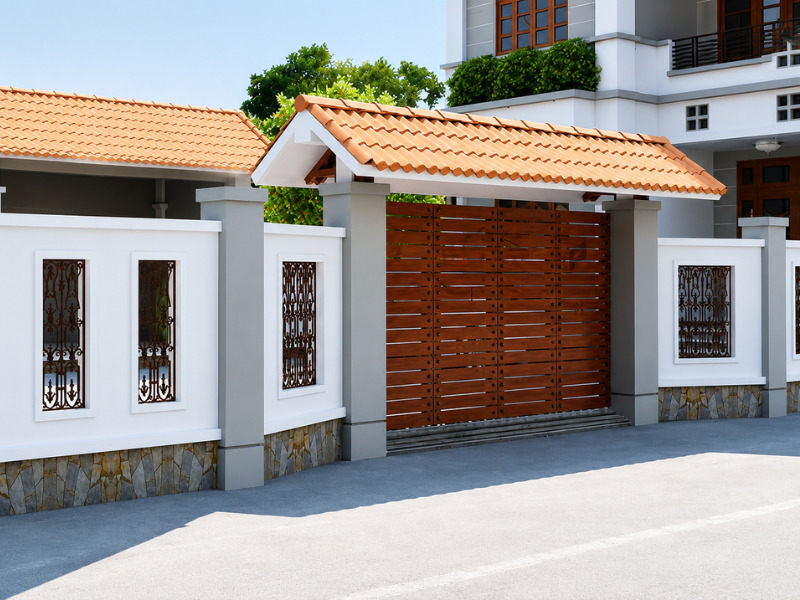 Cổng mái ngói phù hợp với xu hướng thiết kế hiện nay