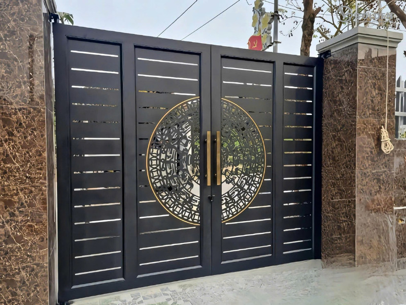 Cổng nhôm CNC màu ghi xám sang trọng